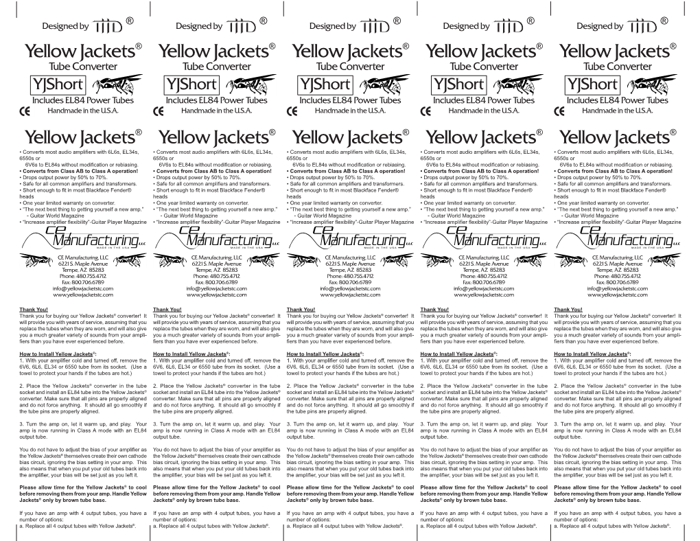 Yjshort Instruction Sheet