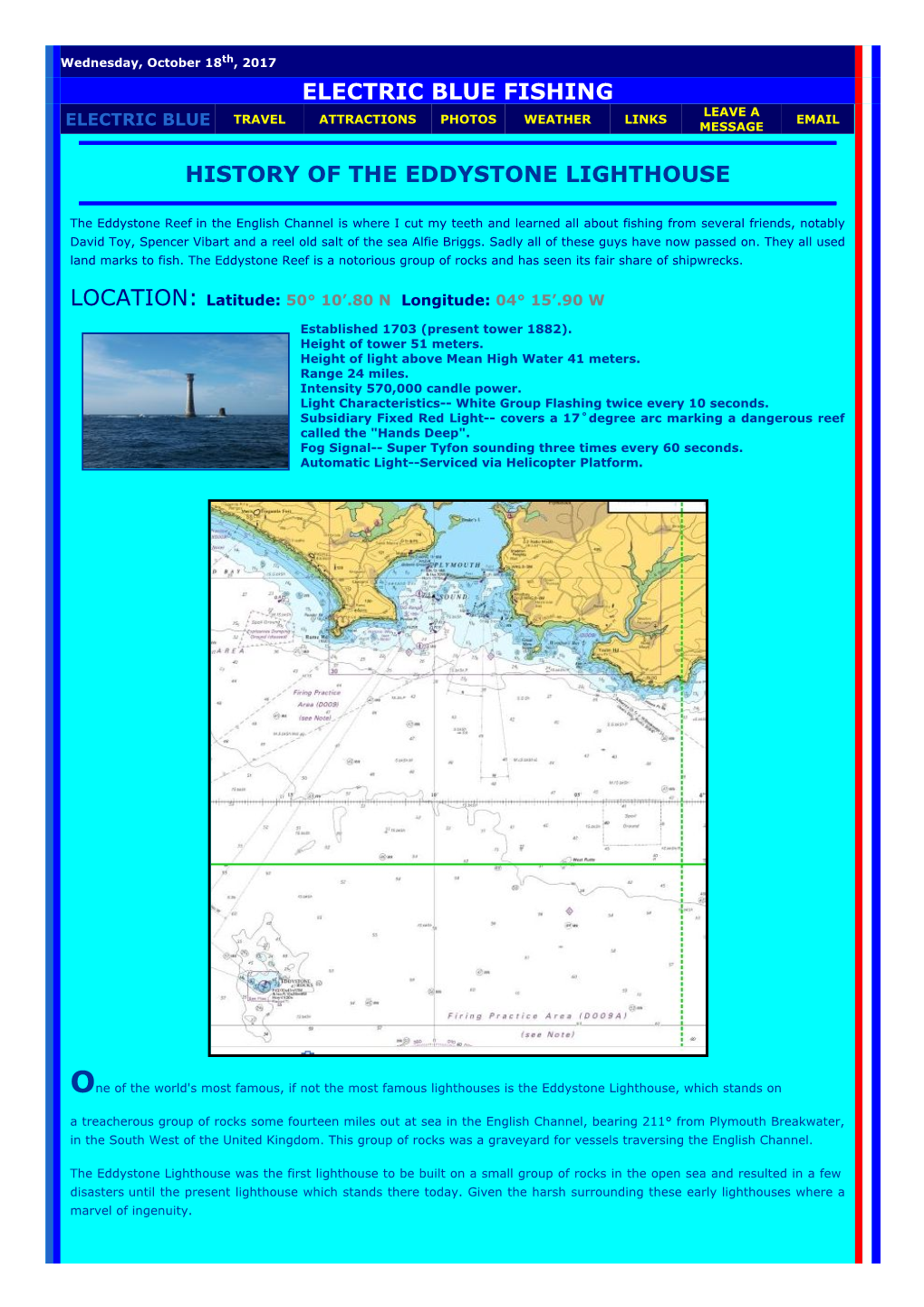 Electric Blue Fishing History of the Eddystone Lighthouse