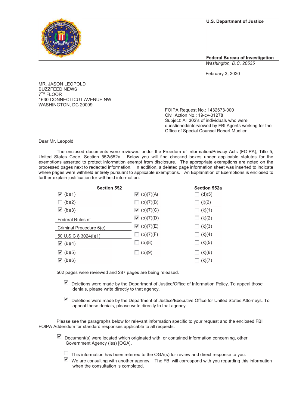 Buzzfeed FOIA Release of Mueller Report FBI 302 Reports