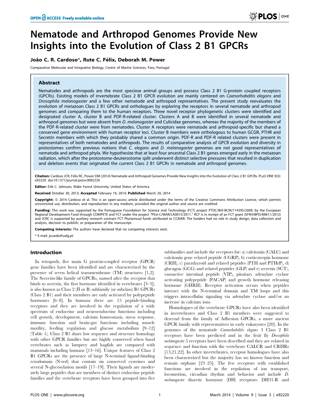 Nematode and Arthropod Genomes Provide New Insights Into the Evolution of Class 2 B1 Gpcrs