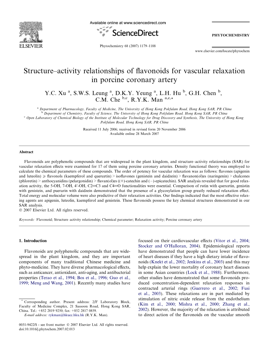 Structure–Activity Relationships of Flavonoids for Vascular Relaxation In