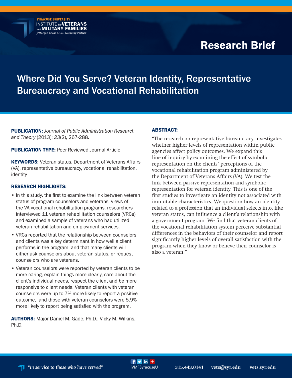 Veteran Identity, Representative Bureaucracy and Vocational Rehabilitation