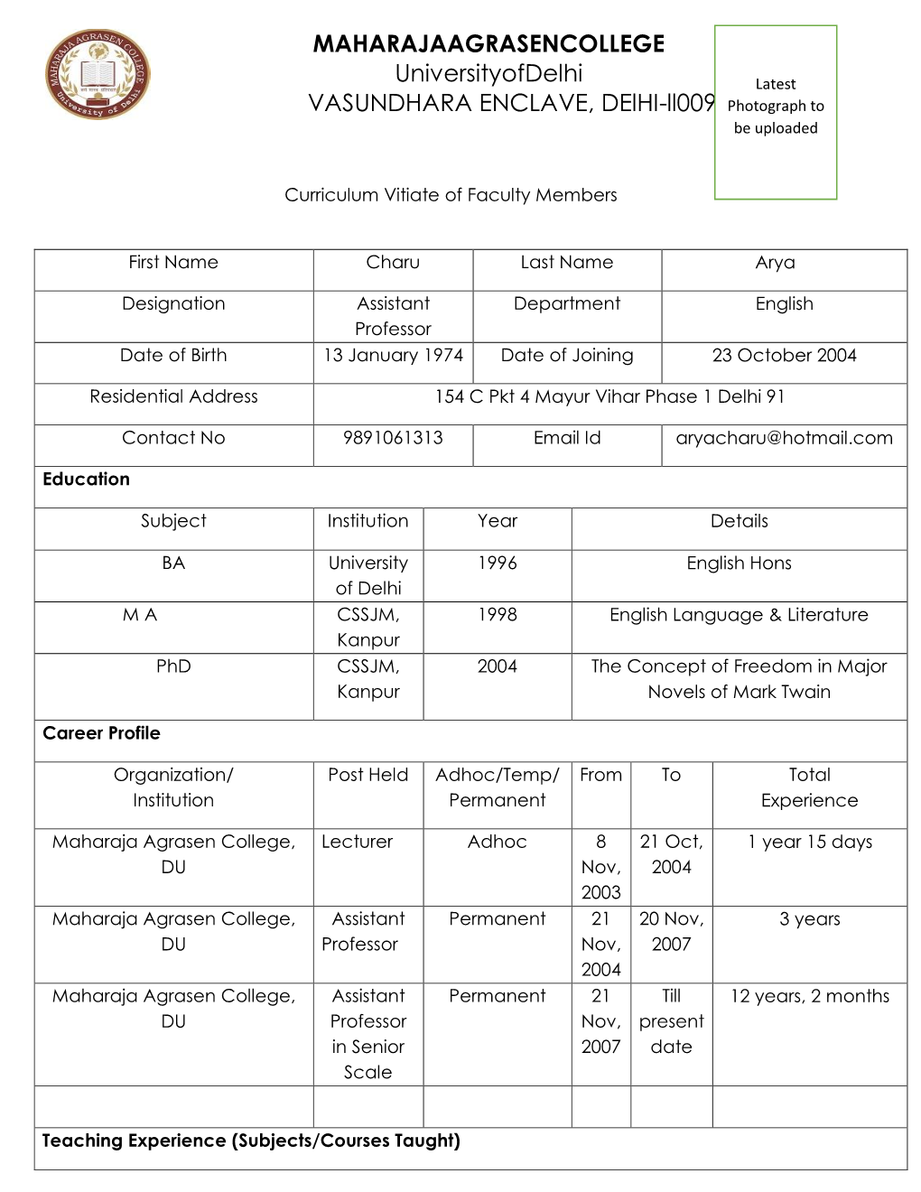 CV of Charu Arya.Pdf