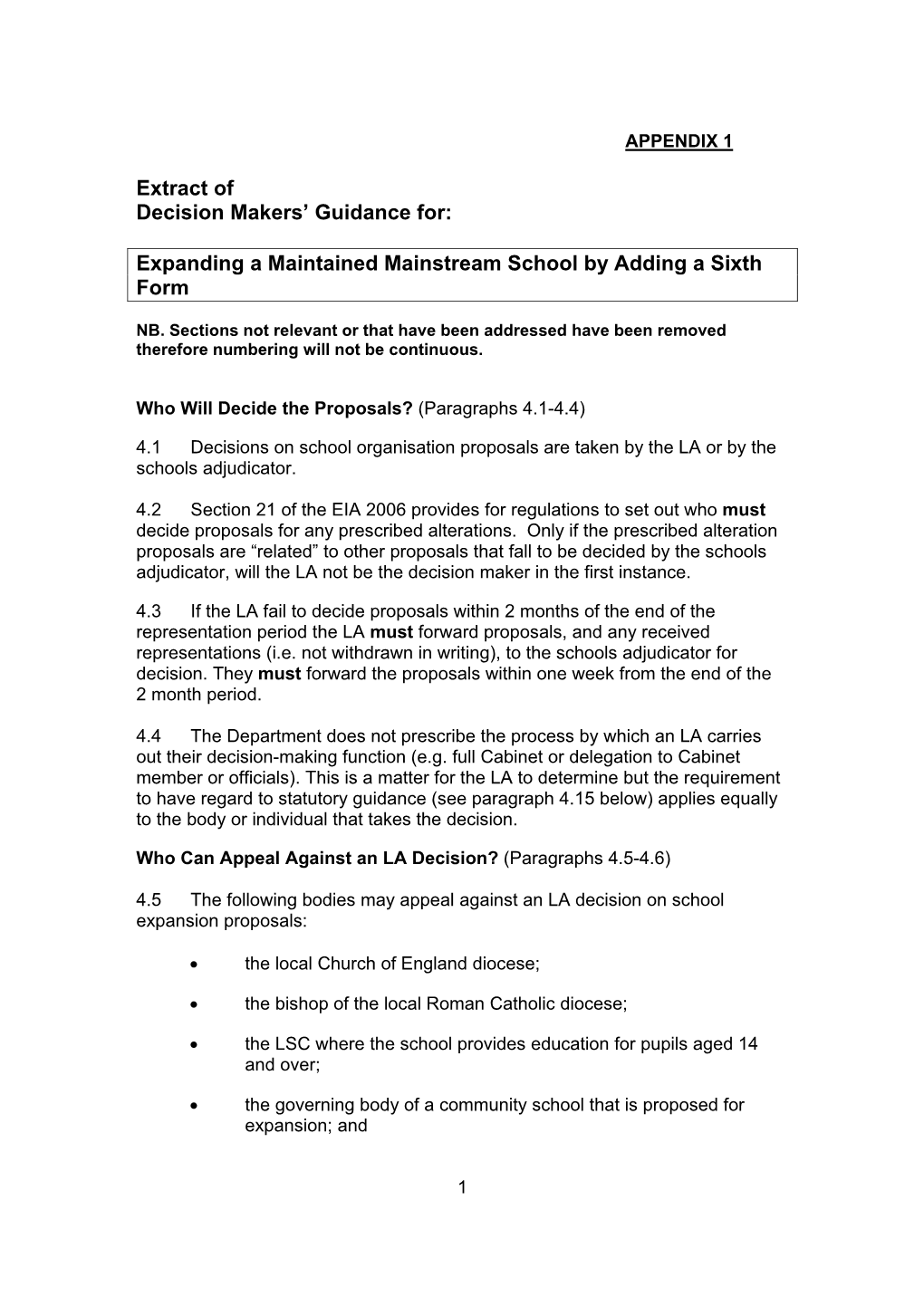 Expanding a Maintained Mainstream School by Adding a Sixth Form