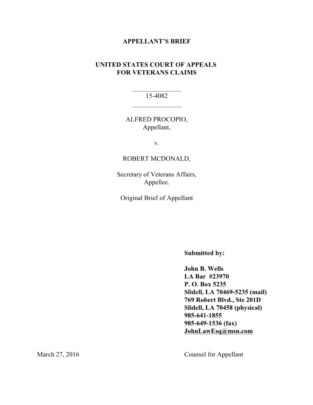 Appellant's Brief United States Court of Appeals