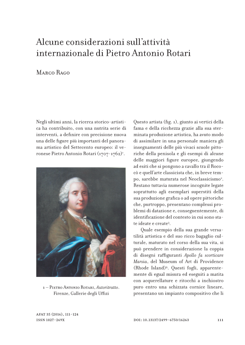 Alcune Considerazioni Sull'attività Internazionale Di Pietro Antonio Rotari