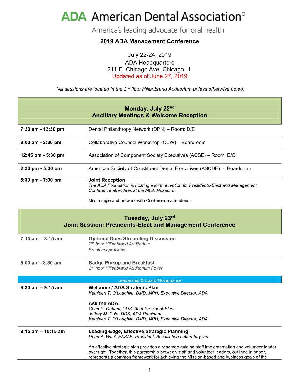 ADA Annual Conference on Membership Agenda Final