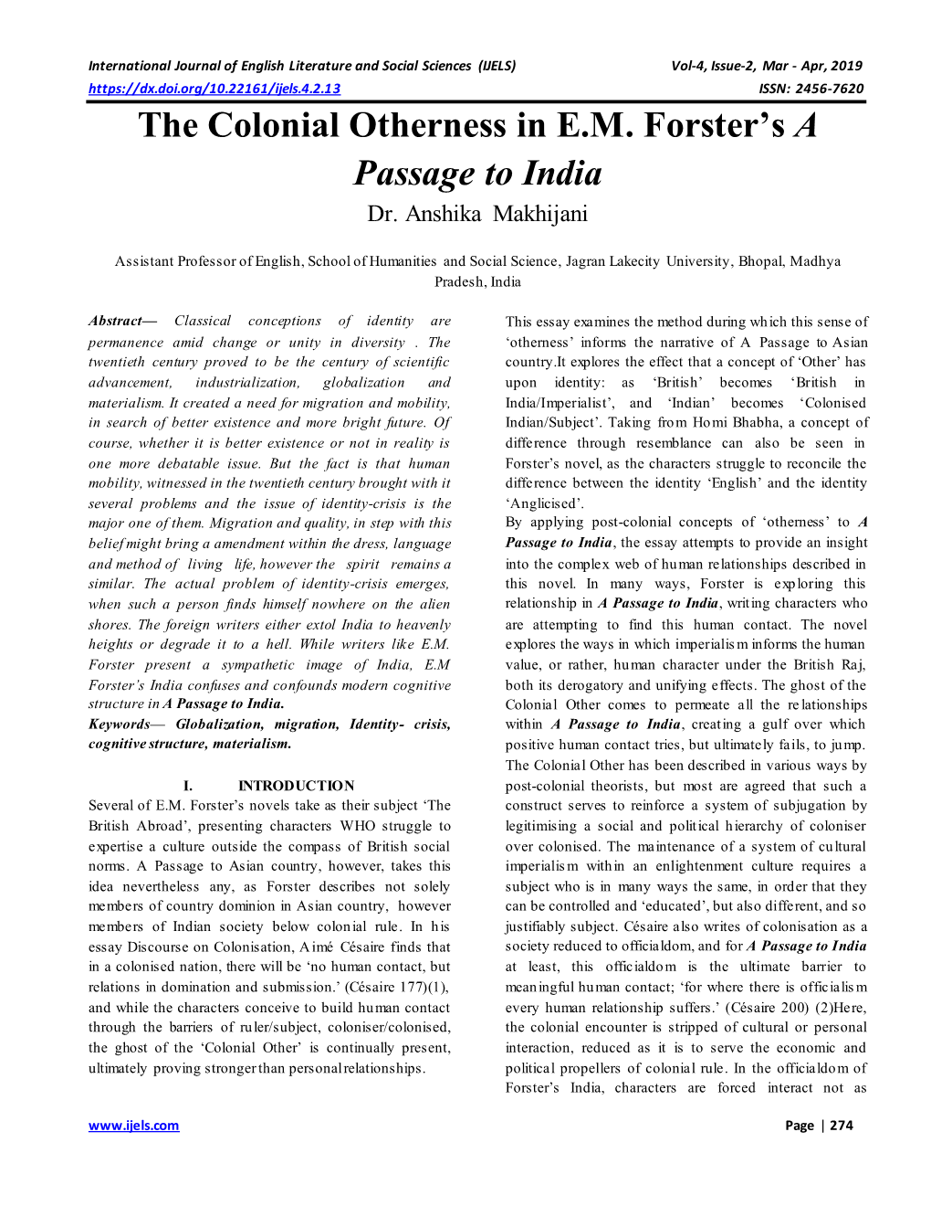 The Colonial Otherness in E.M. Forster's a Passage to India