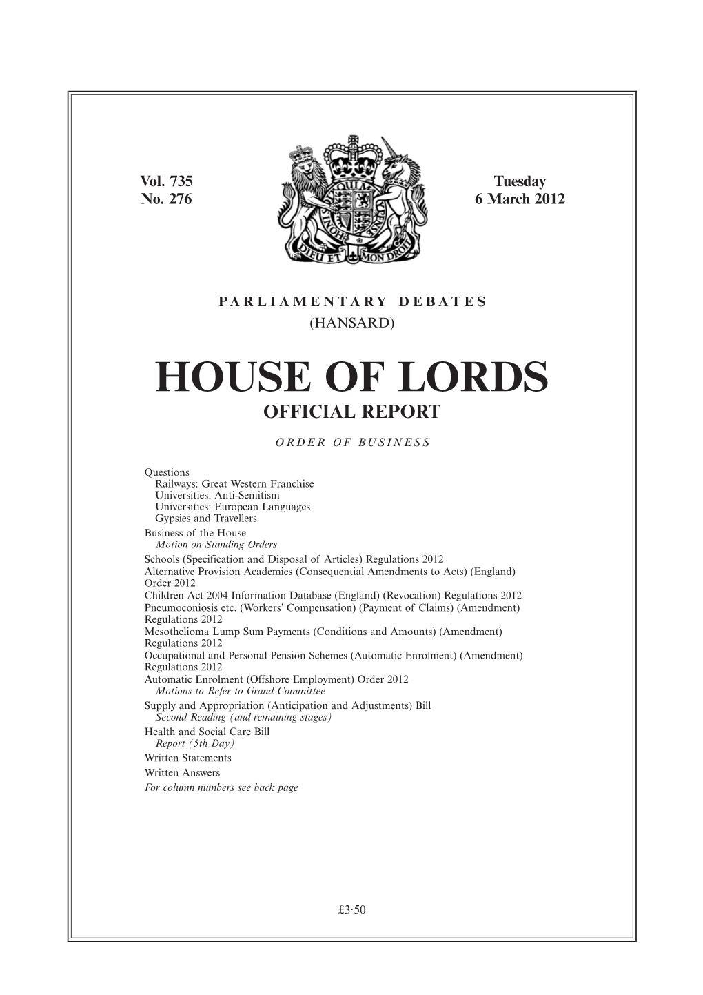 House of Lords Official Report