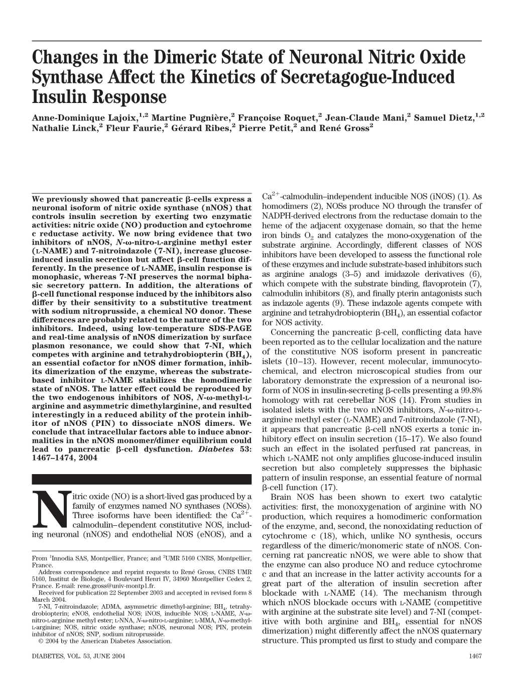 Changes in the Dimeric State of Neuronal Nitric Oxide Synthase