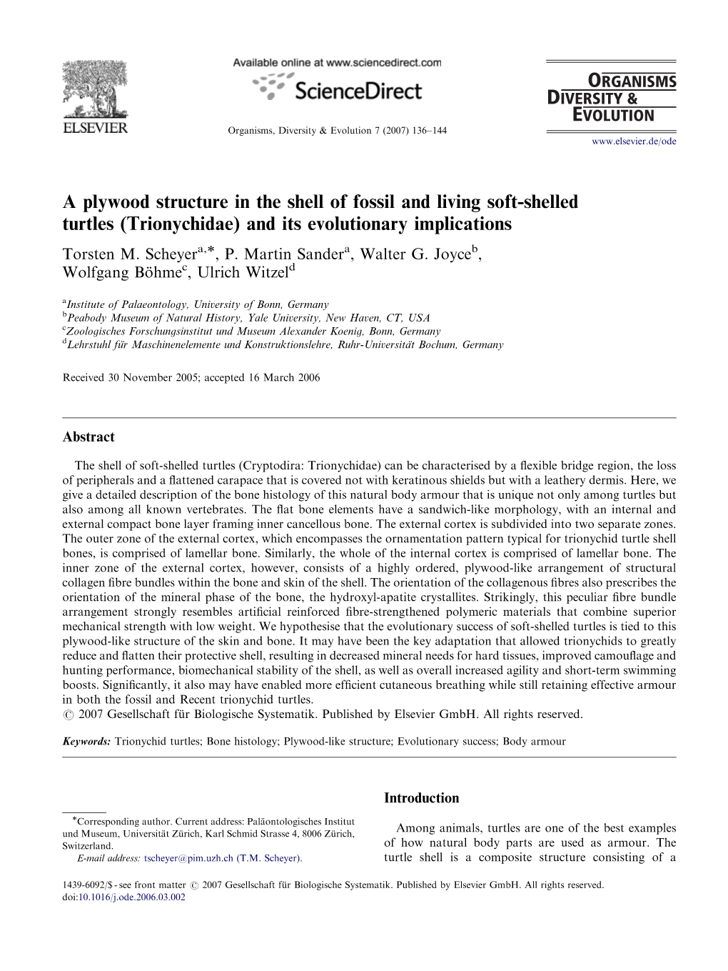 A Plywood Structure in the Shell of Fossil and Living Soft-Shelled Turtles (Trionychidae) and Its Evolutionary Implications Torsten M