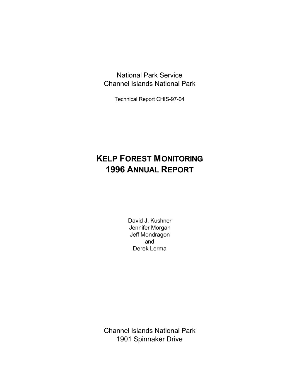 Kelp Forest Monitoring 1996 Annual Report