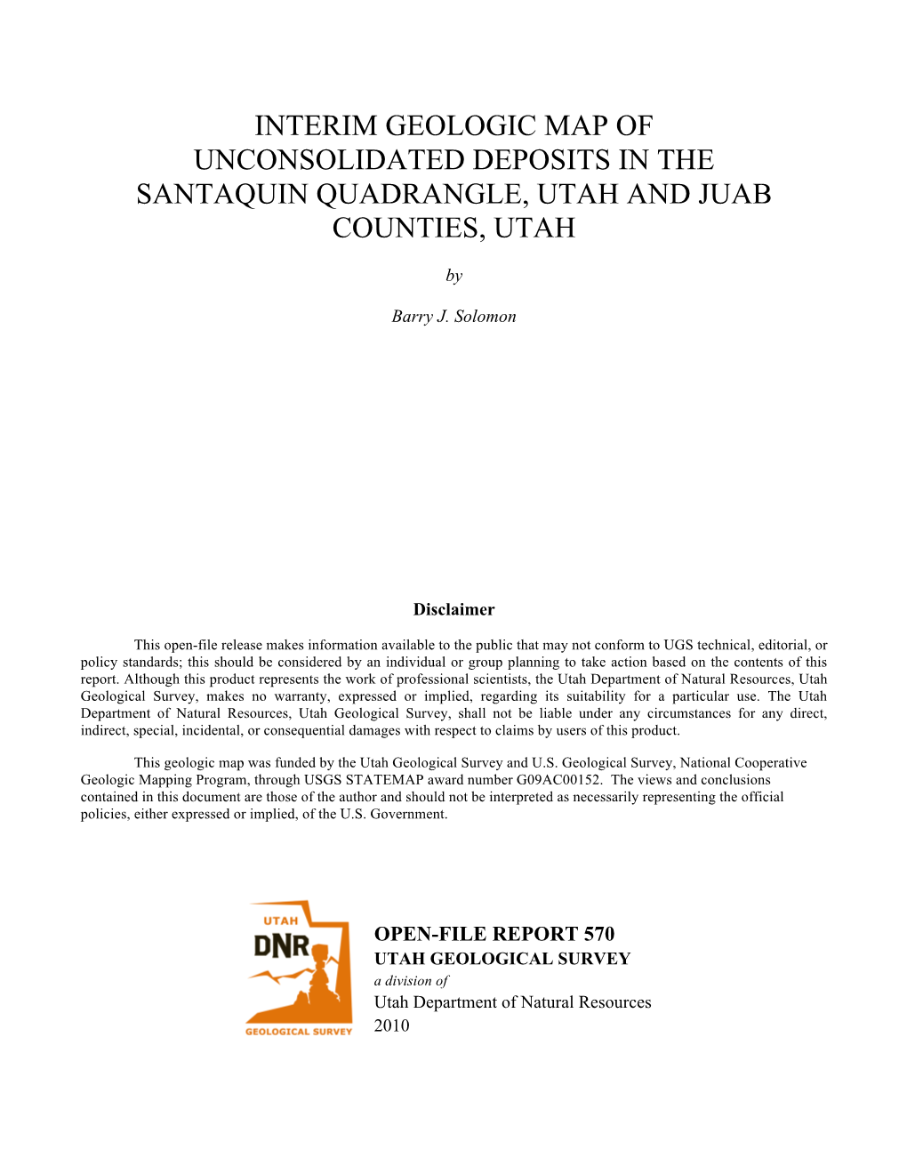 Interim Geologic Map of Unconsolidated Deposits in the Santaquin Quadrangle, Utah and Juab Counties, Utah