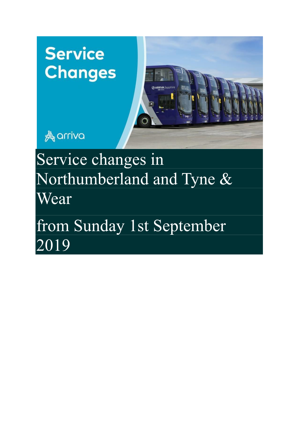 Service Changes in Northumberland and Tyne & Wear from Sunday 1St
