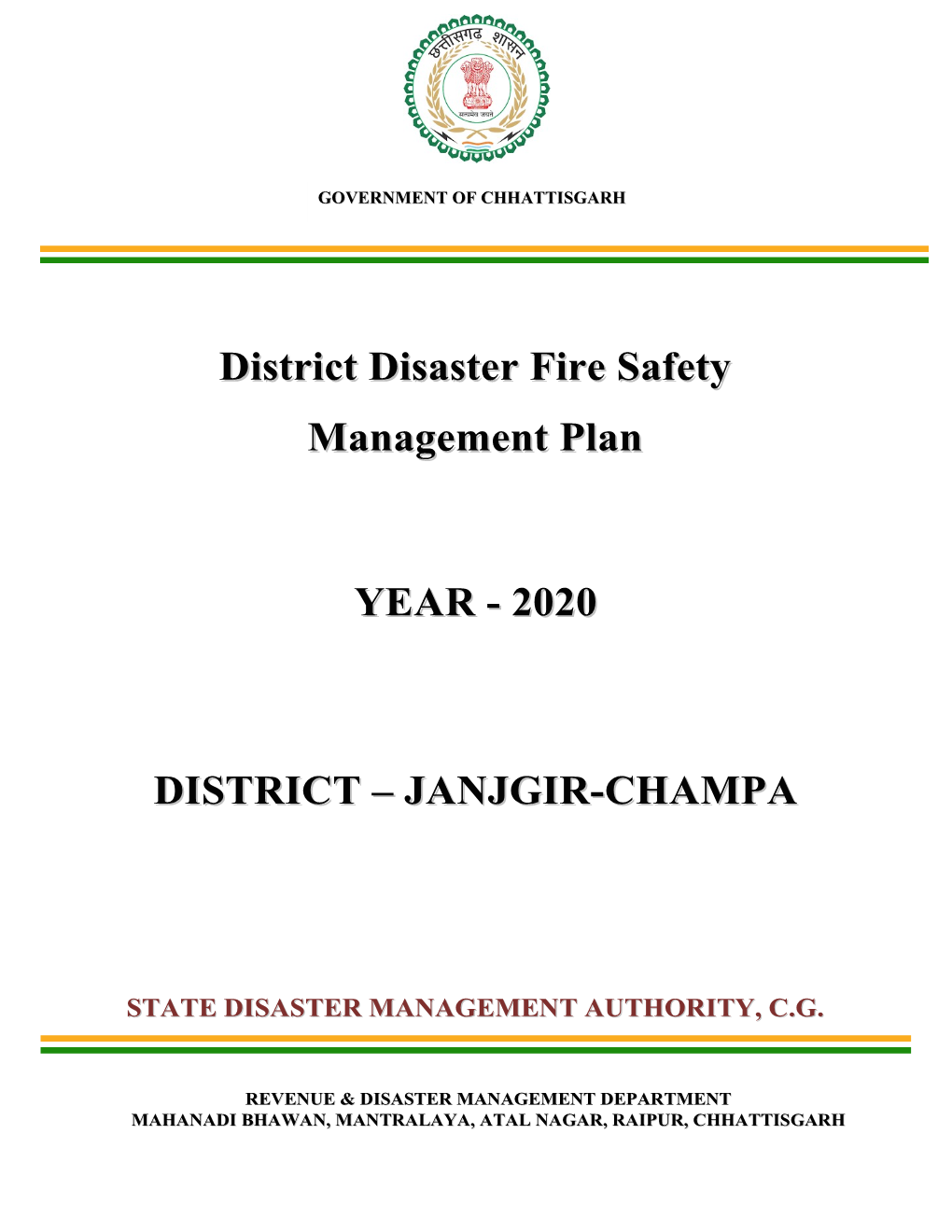 District Disaster Fire Safety Management Plan YEAR