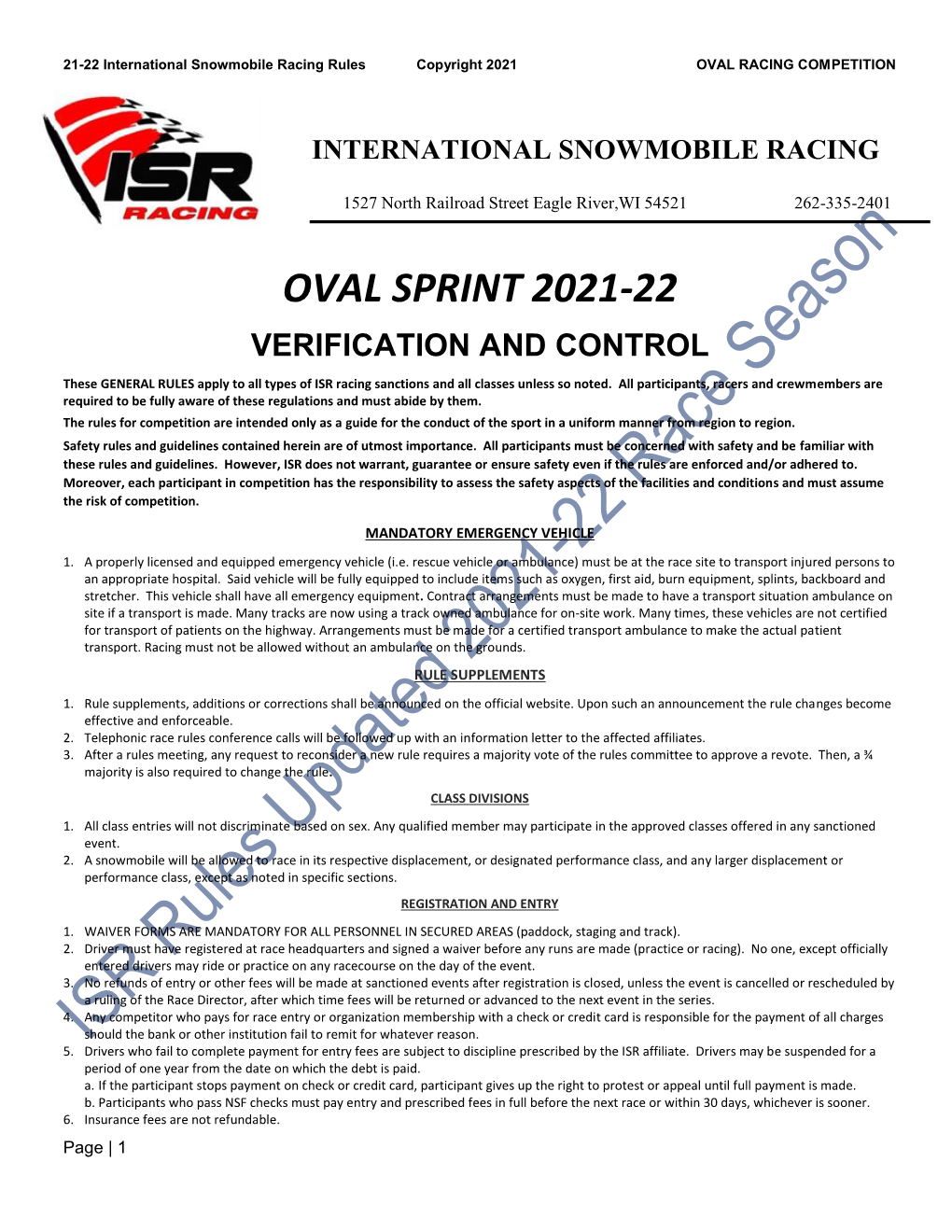 Oval Sprint 2021-22 Verification and Control