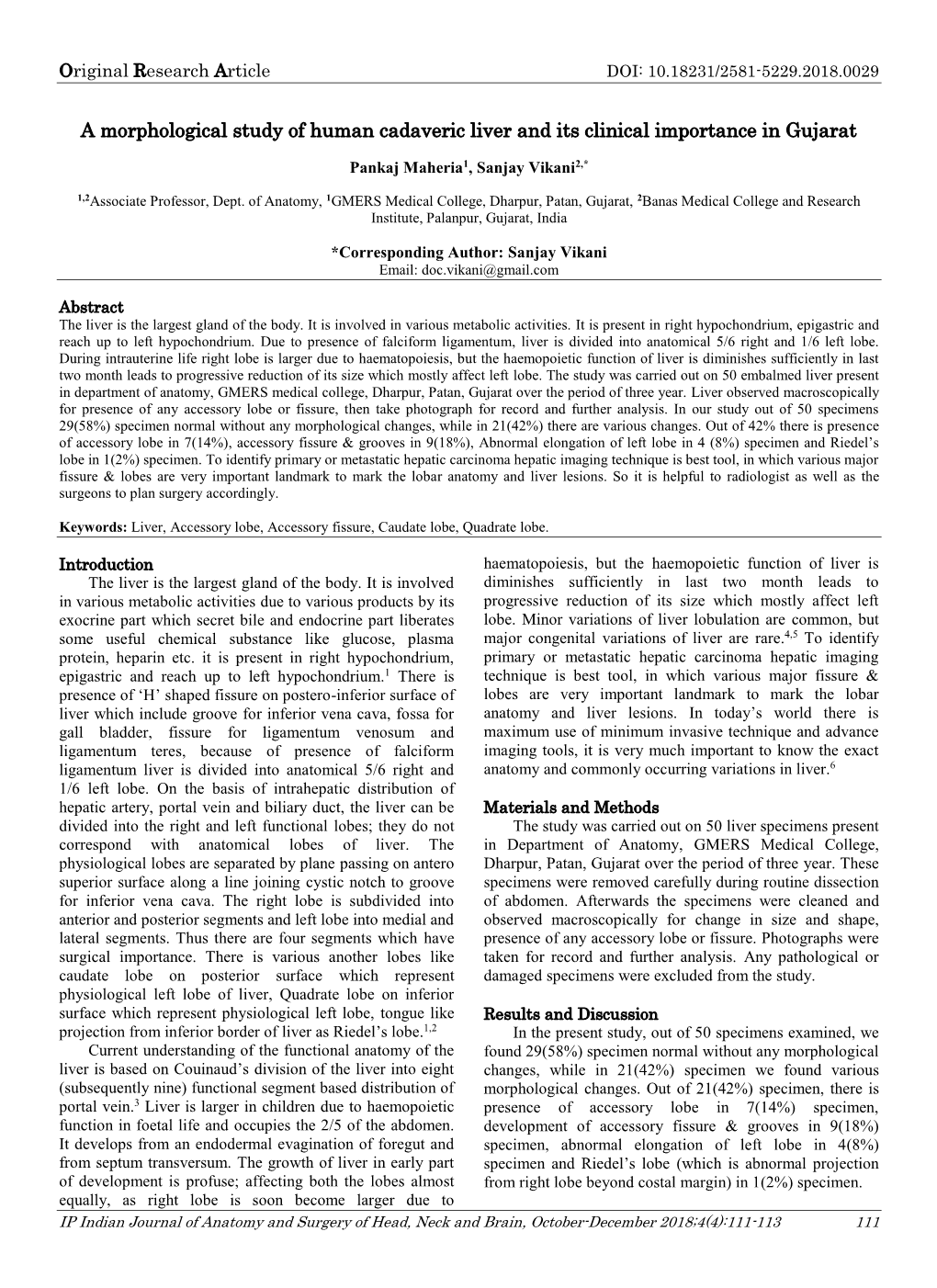 A Morphological Study of Human Cadaveric Liver and Its Clinical Importance in Gujarat