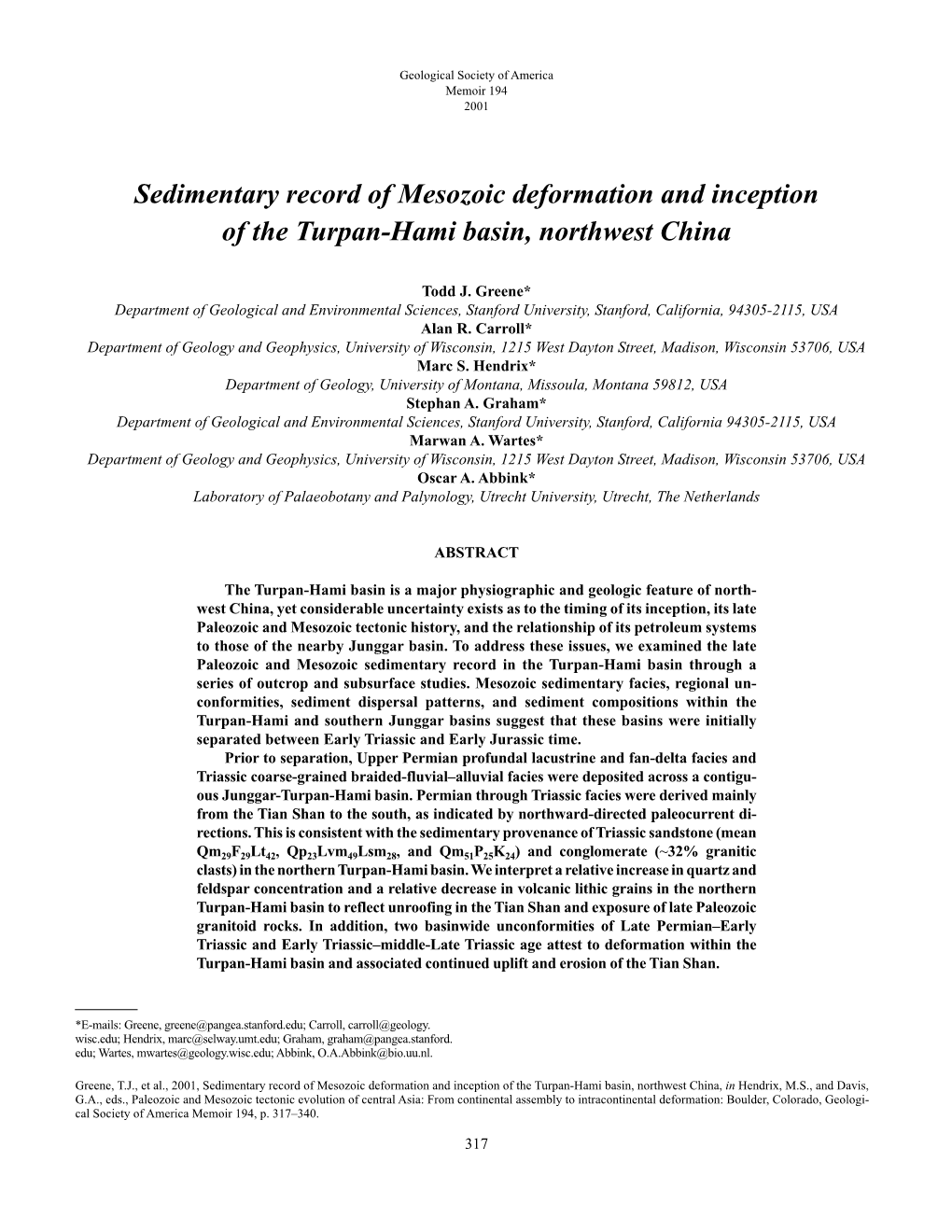 Sedimentary Record of Mesozoic Deformation and Inception of the Turpan-Hami Basin, Northwest China