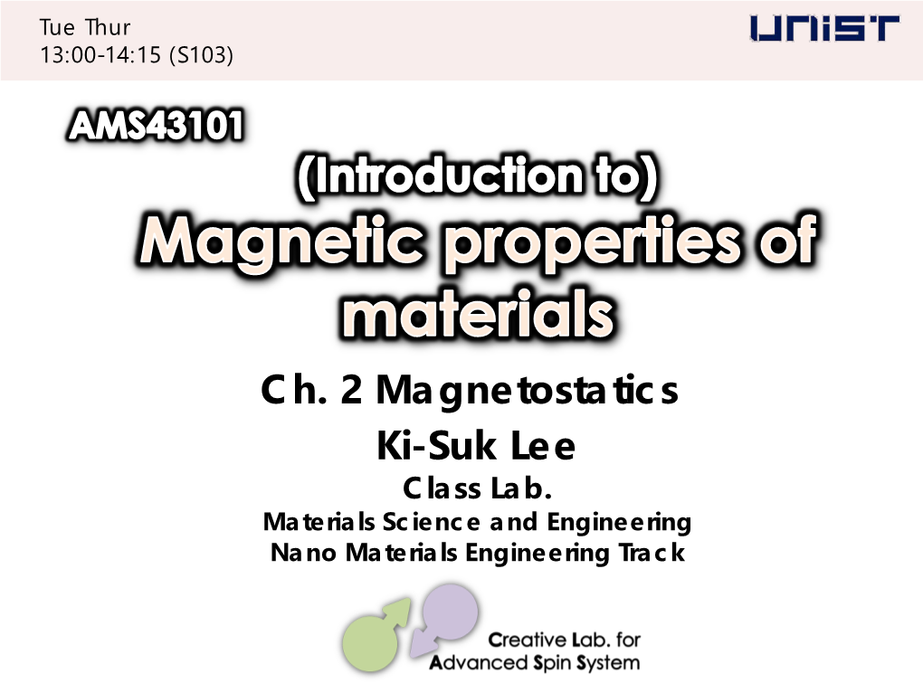 Ch. 2 Magnetostatics Ki-Suk Lee Class Lab