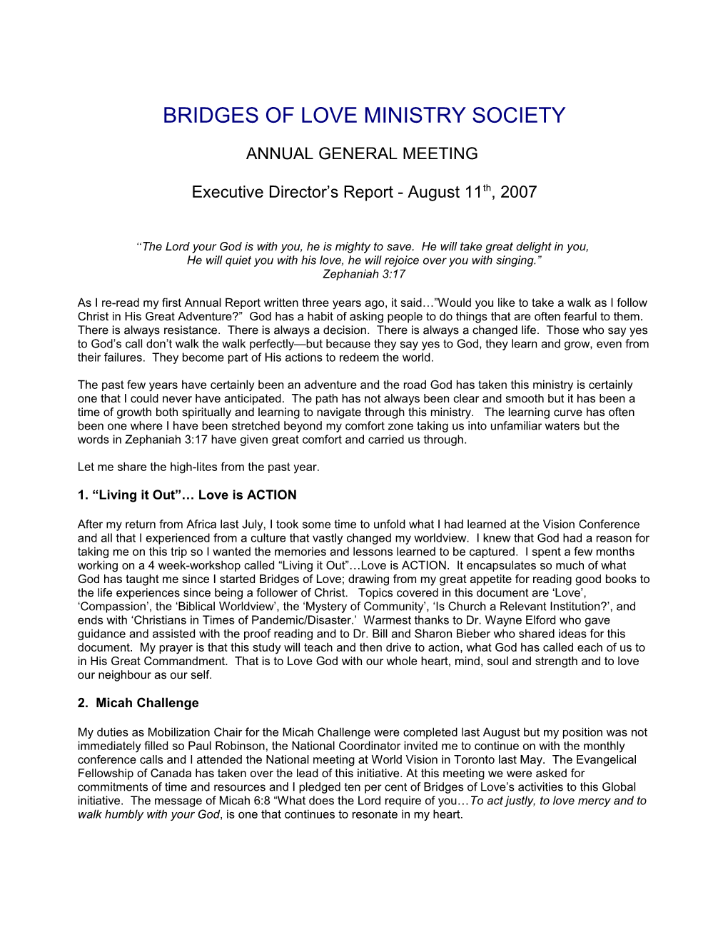 Bridges Of Love Ministry Society