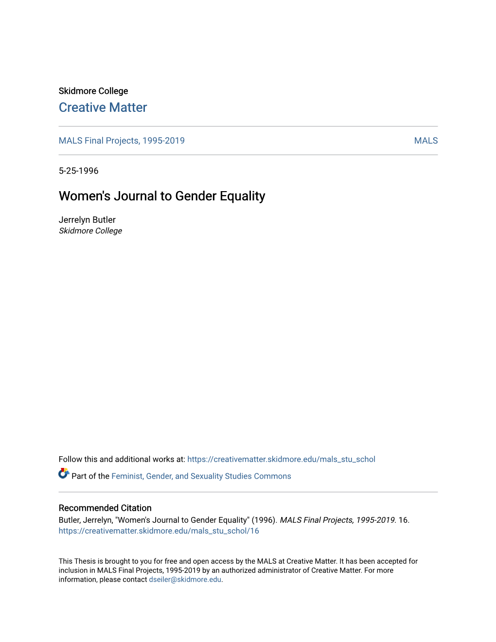 Women's Journal to Gender Equality