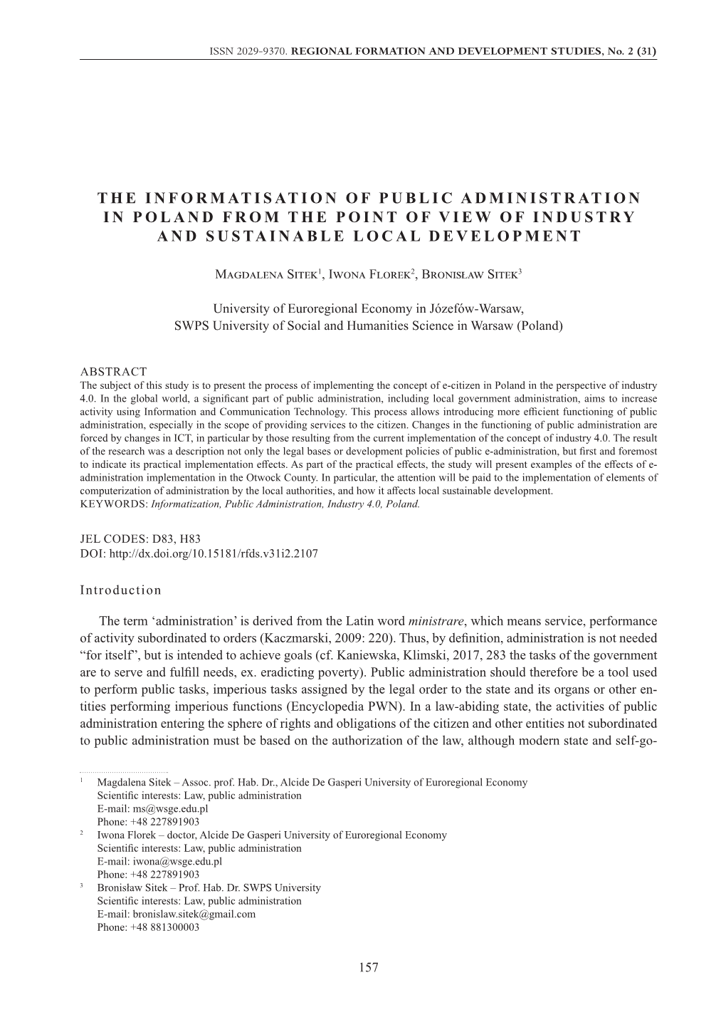 The Informatisation of Public Administration in Poland from the Point of View of Industry and Sustainable Local Development