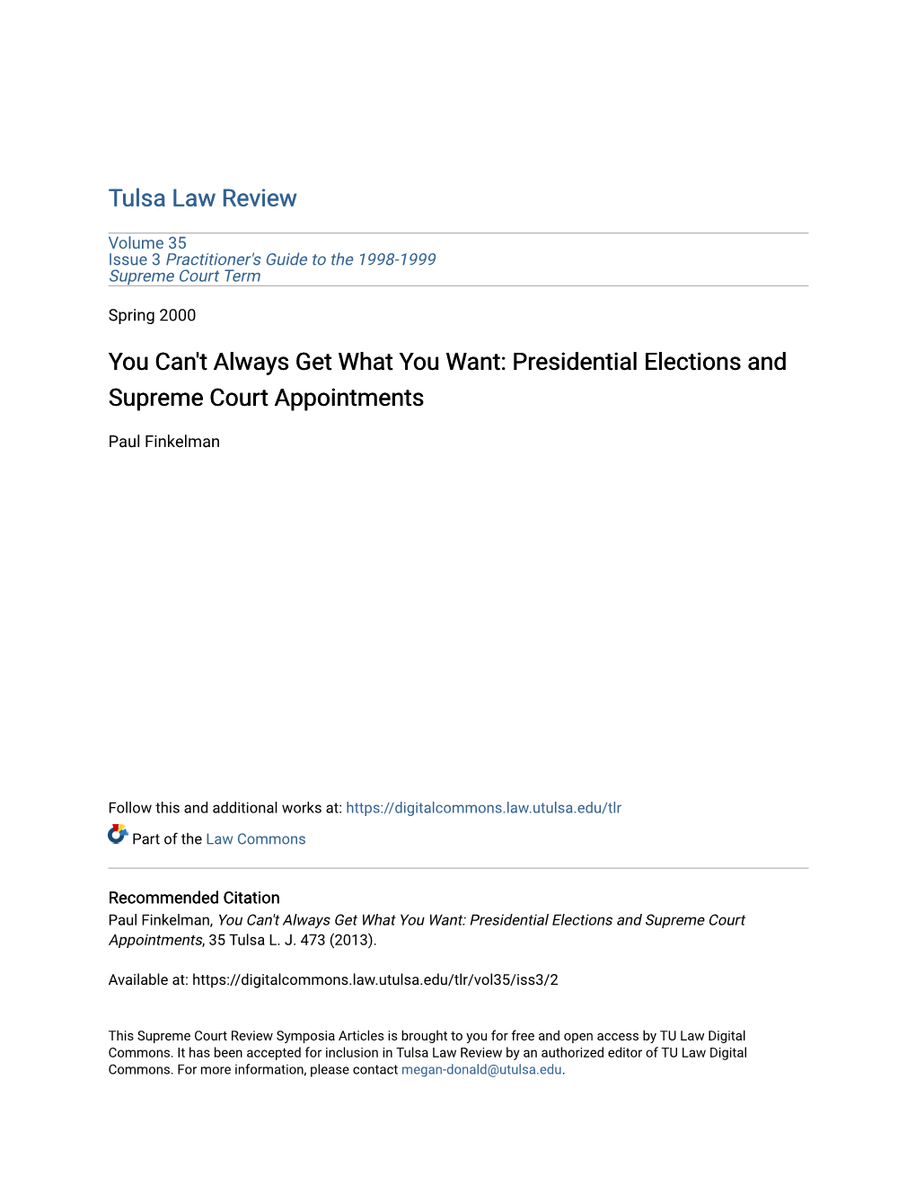 Presidential Elections and Supreme Court Appointments