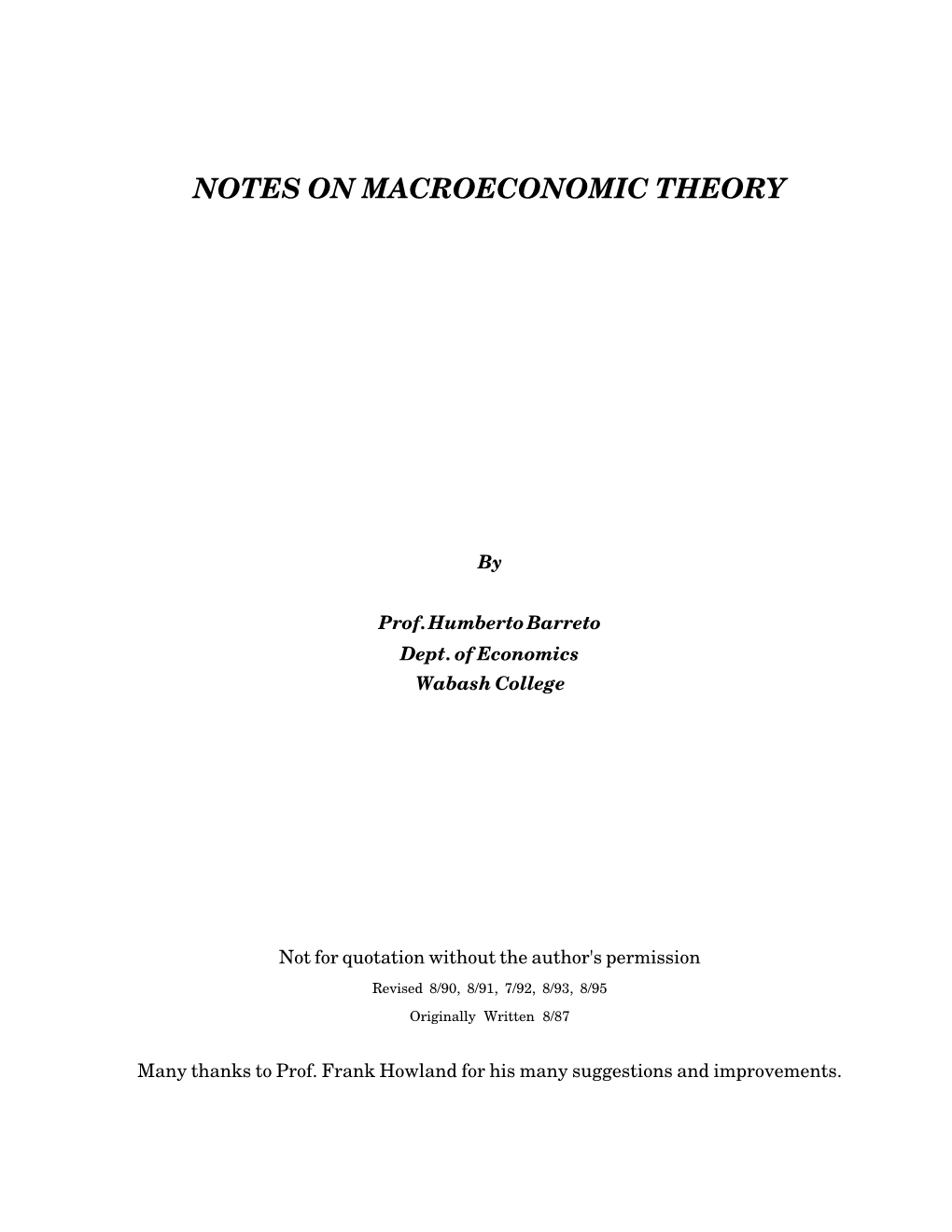 Notes on Macroeconomic Theory