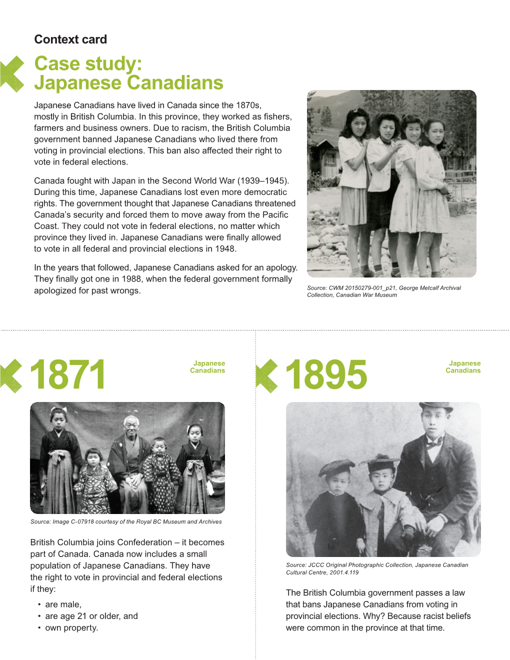 Japanese Canadians Japanese Canadians Have Lived in Canada Since the 1870S, Mostly in British Columbia