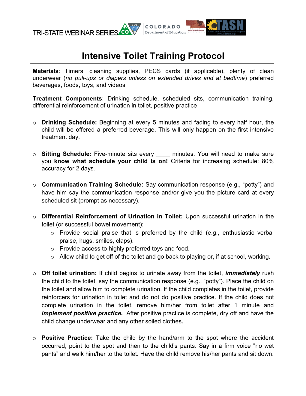 Toilet Training Protocol