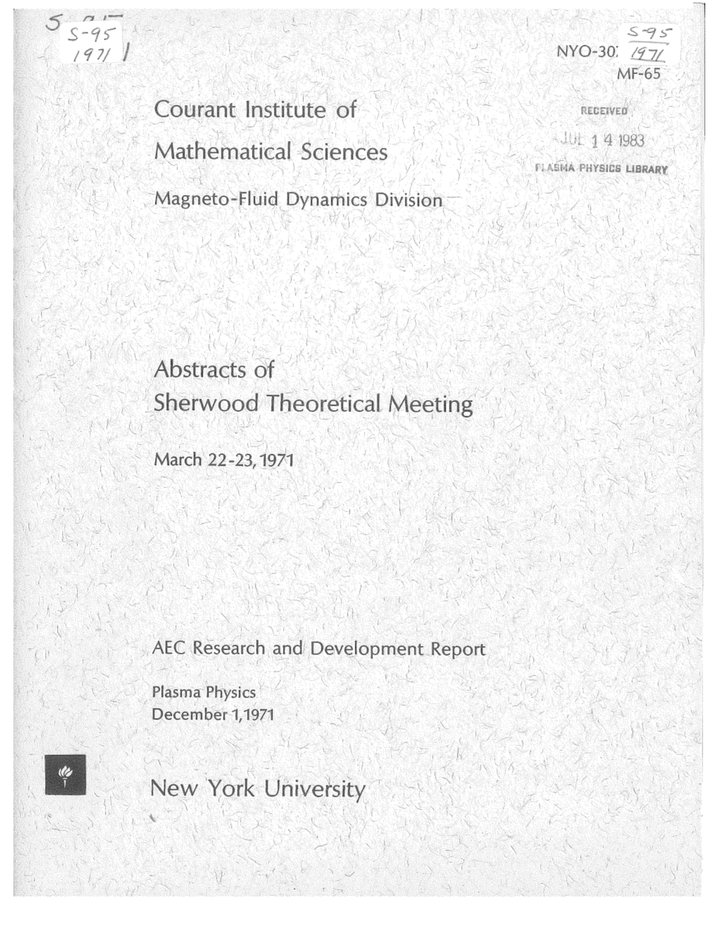 Courant Institute of Mathematical Sciences Sherwood Theoretical