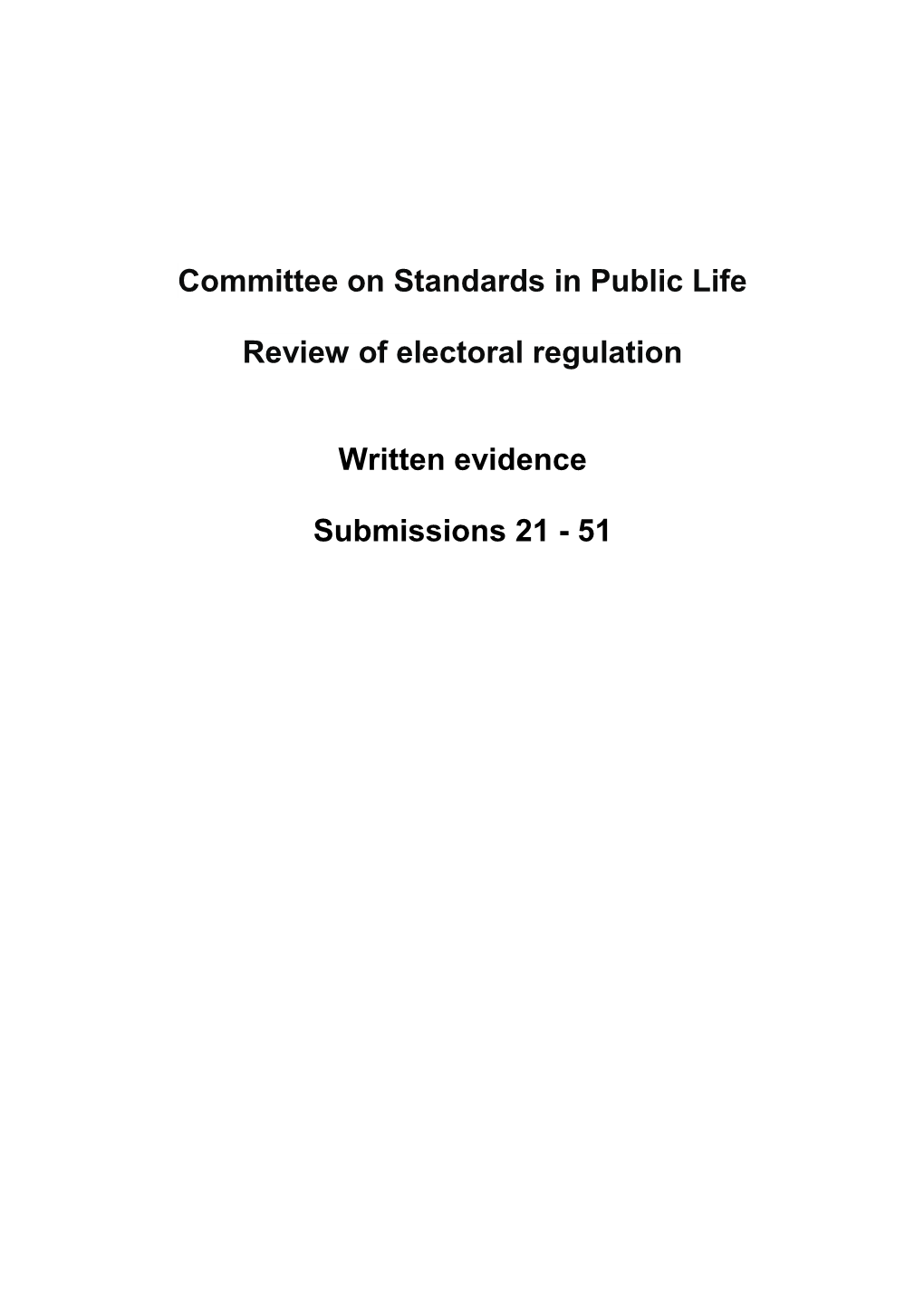 Committee on Standards in Public Life Review of Electoral Regulation