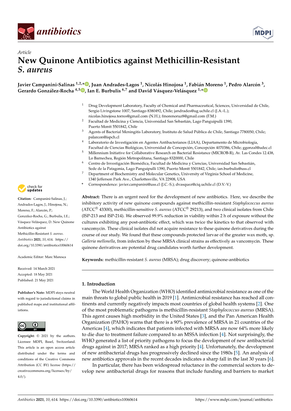 New Quinone Antibiotics Against Methicillin-Resistant S. Aureus