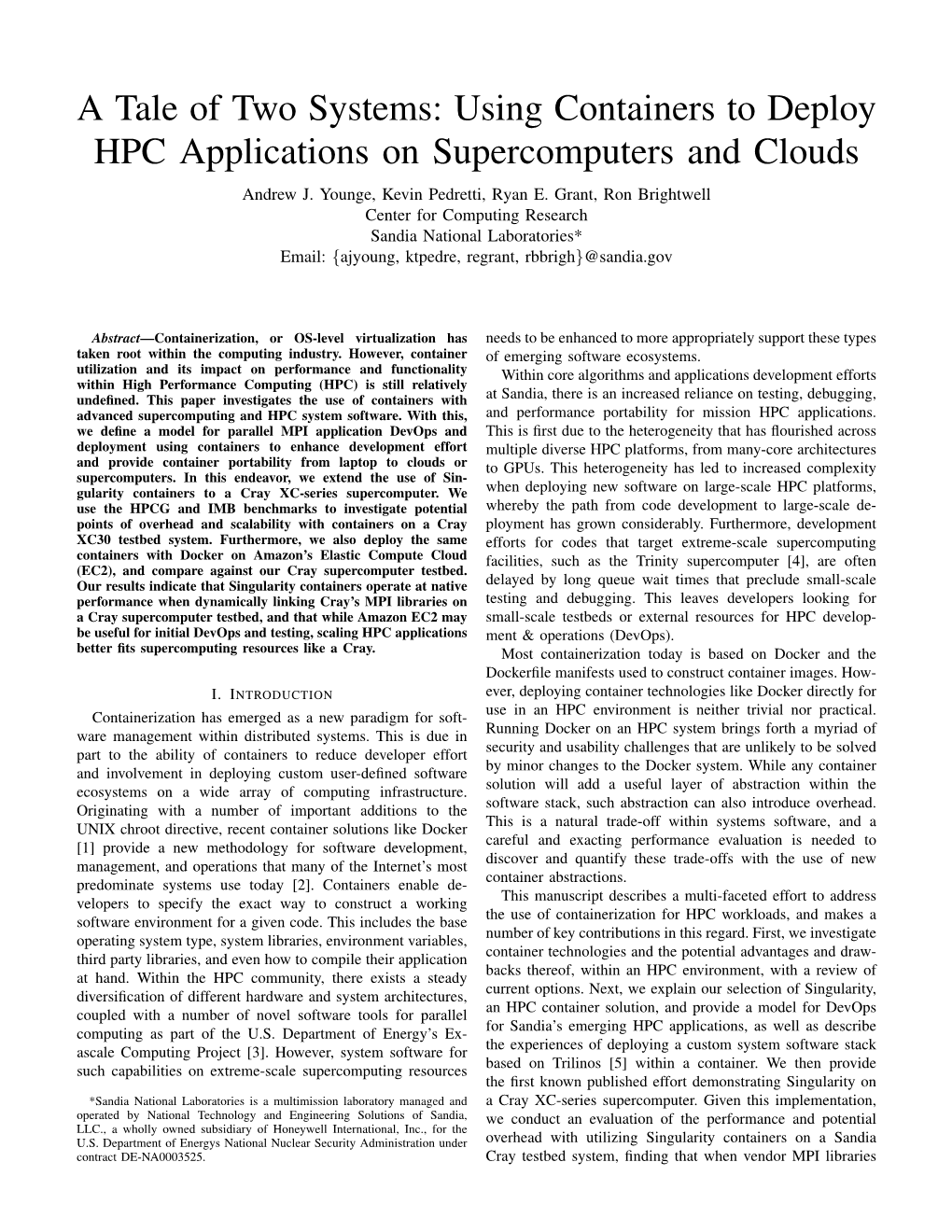 Using Containers to Deploy HPC Applications on Supercomputers and Clouds Andrew J