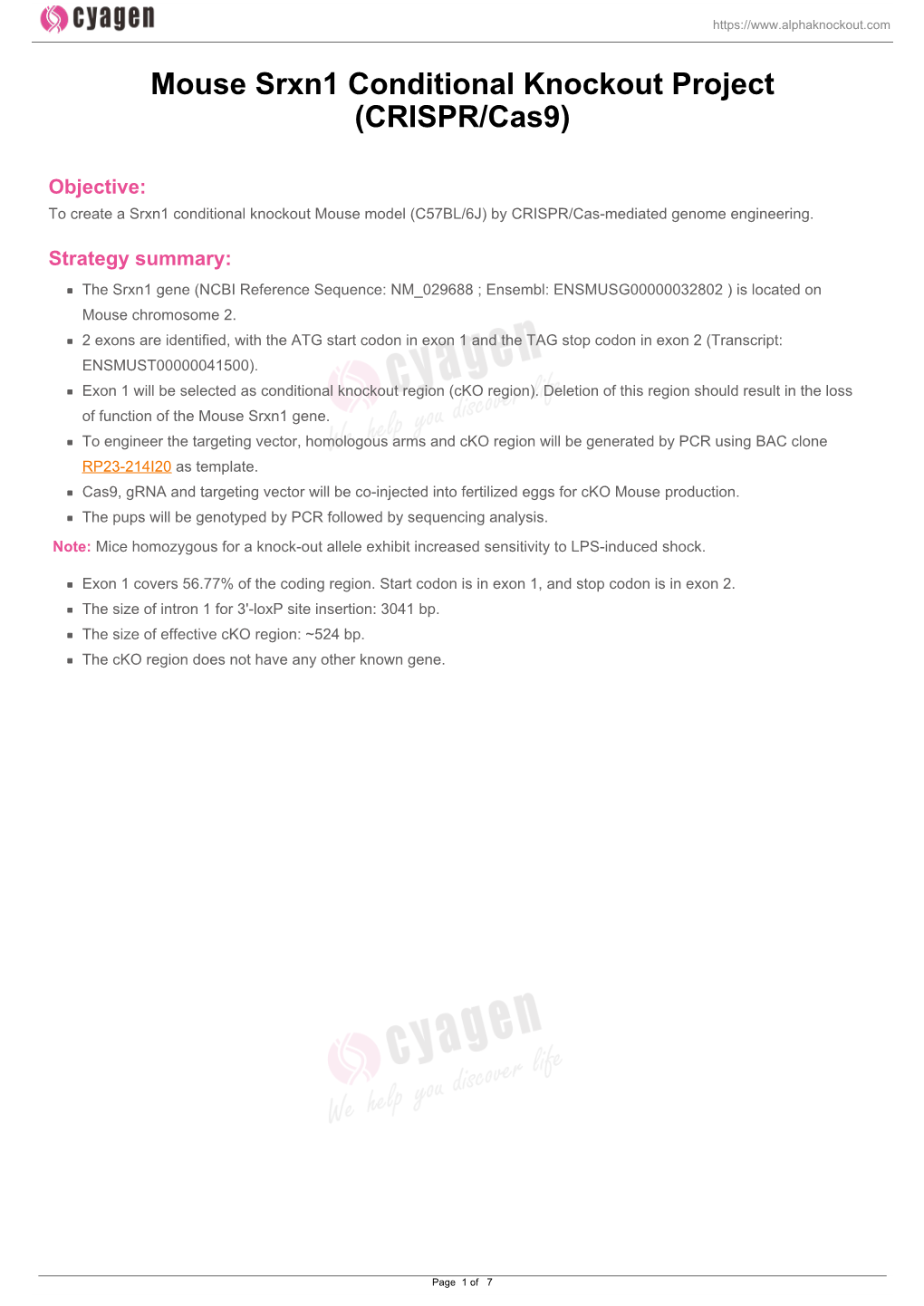 Mouse Srxn1 Conditional Knockout Project (CRISPR/Cas9)