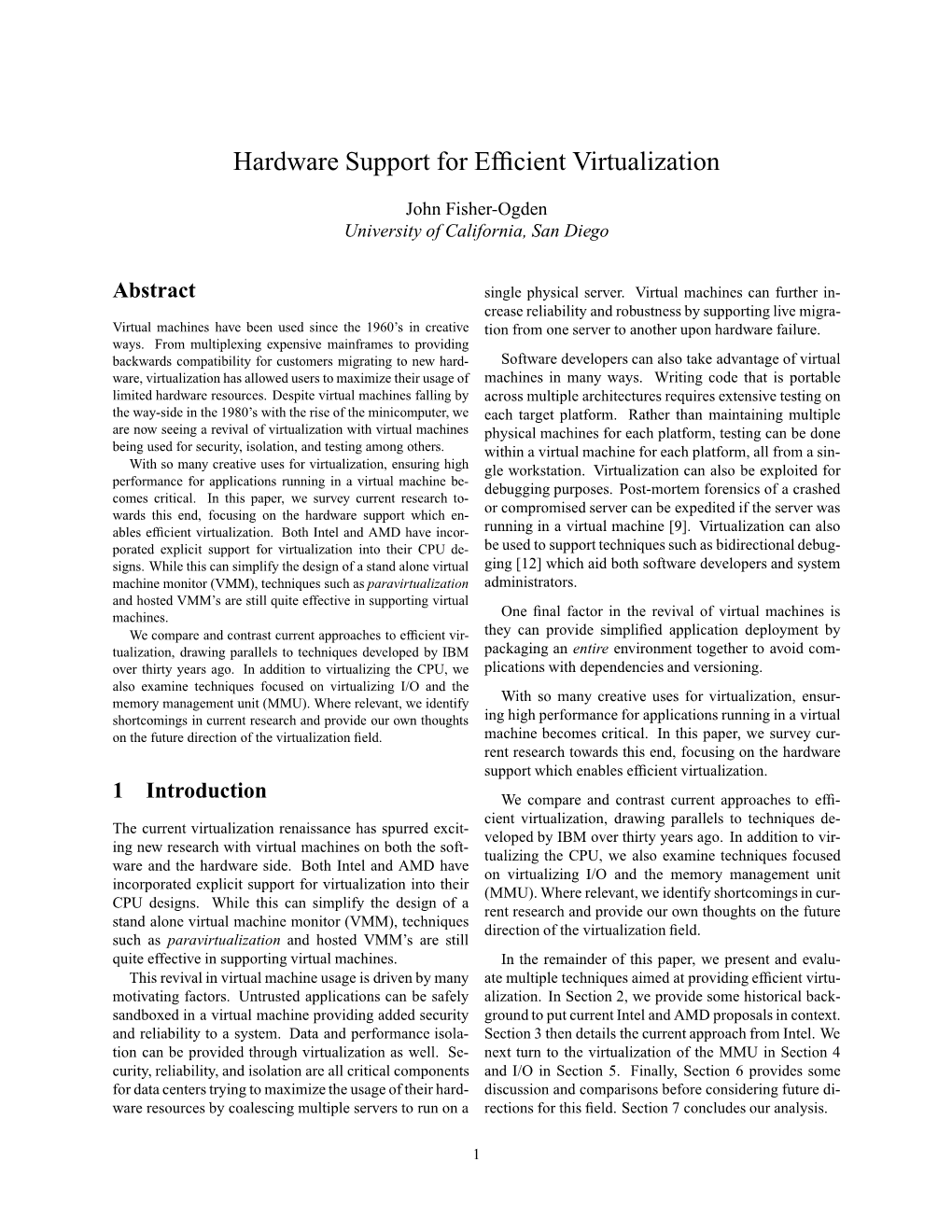 Hardware Support for Efficient Virtualization