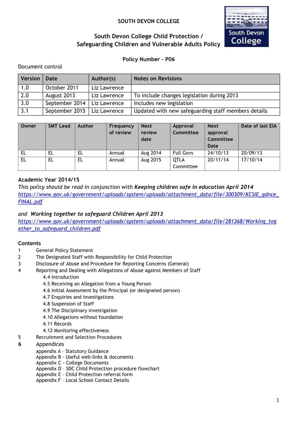 South Devon College Child Protection / Safeguarding Children and Vulnerable Adults Policy