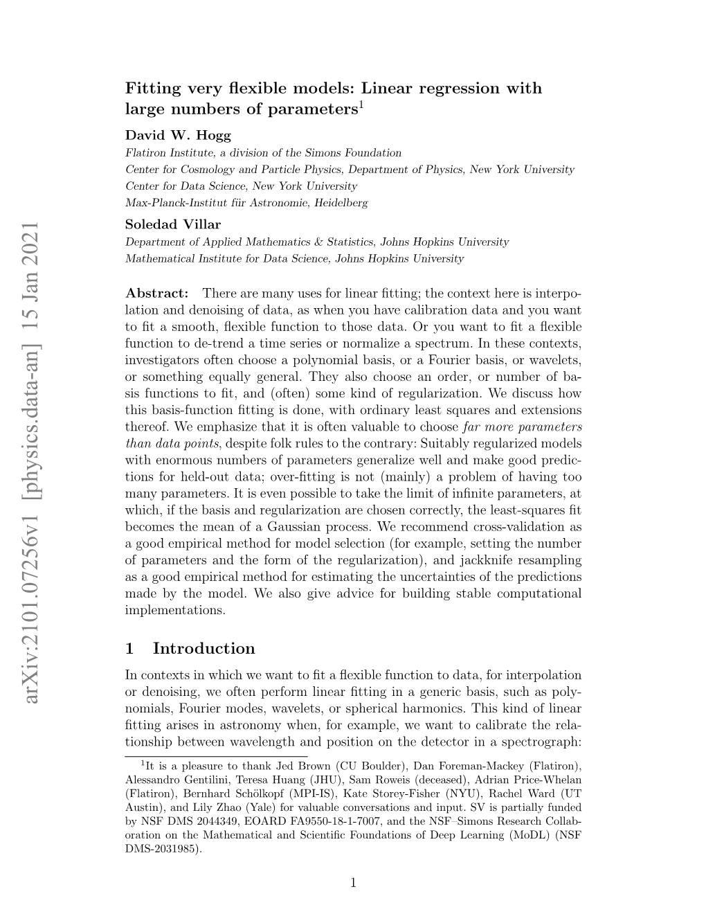 Arxiv:2101.07256V1 [Physics.Data-An] 15 Jan 2021 Nomials, Fourier Modes, Wavelets, Or Spherical Harmonics