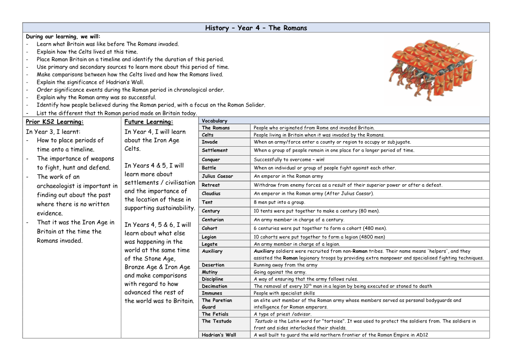 The Romans During Our Learning, We Will: - Learn What Britain Was Like Before the Romans Invaded