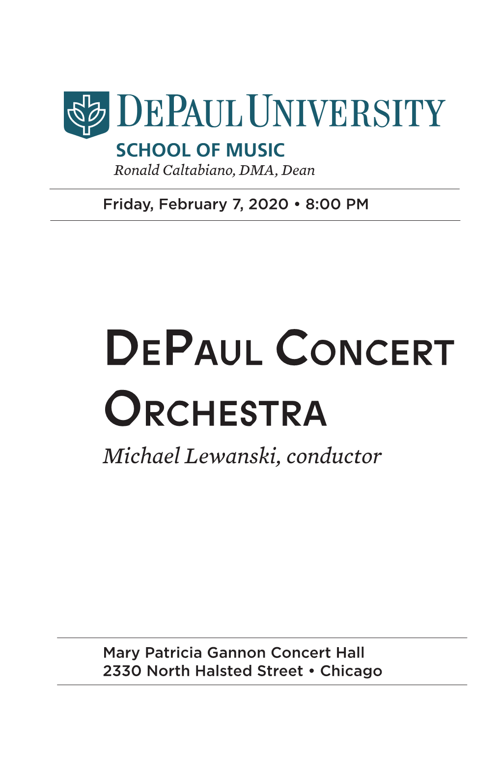 Depaul Concert Orchestra Michael Lewanski, Conductor