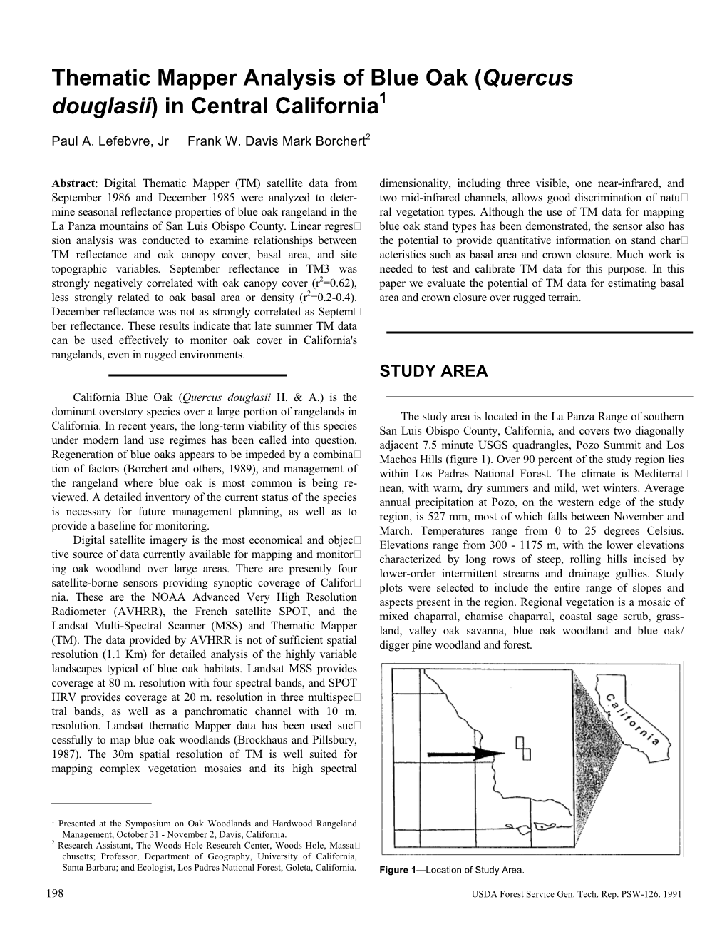 Thematic Mapper Analysis of Blue Oak (Quercus Douglasii) in Central California1