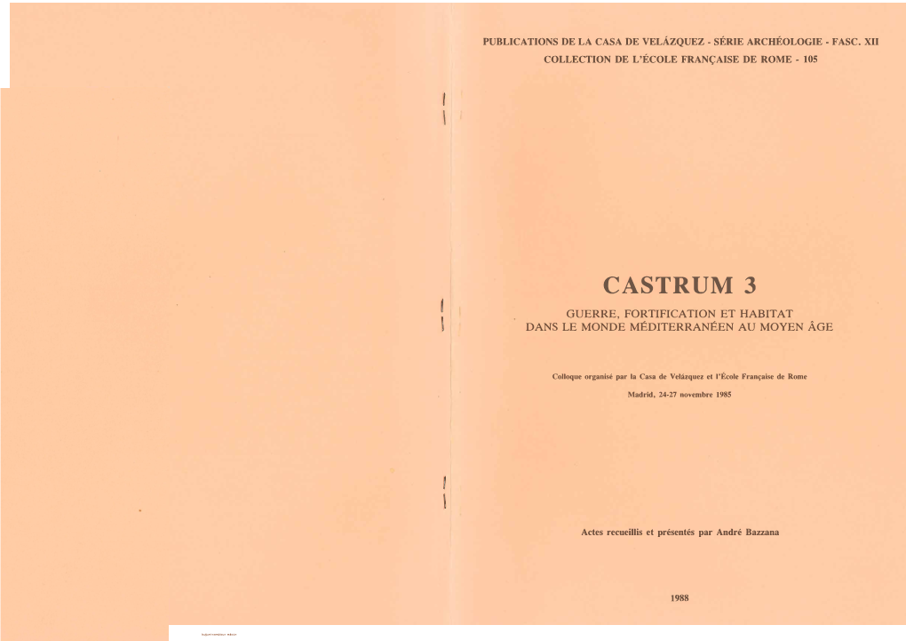 Castrum 3 Guerre, Fortification Et Habitat Dans Le Monde Méditerranéen Au Moyen Áge