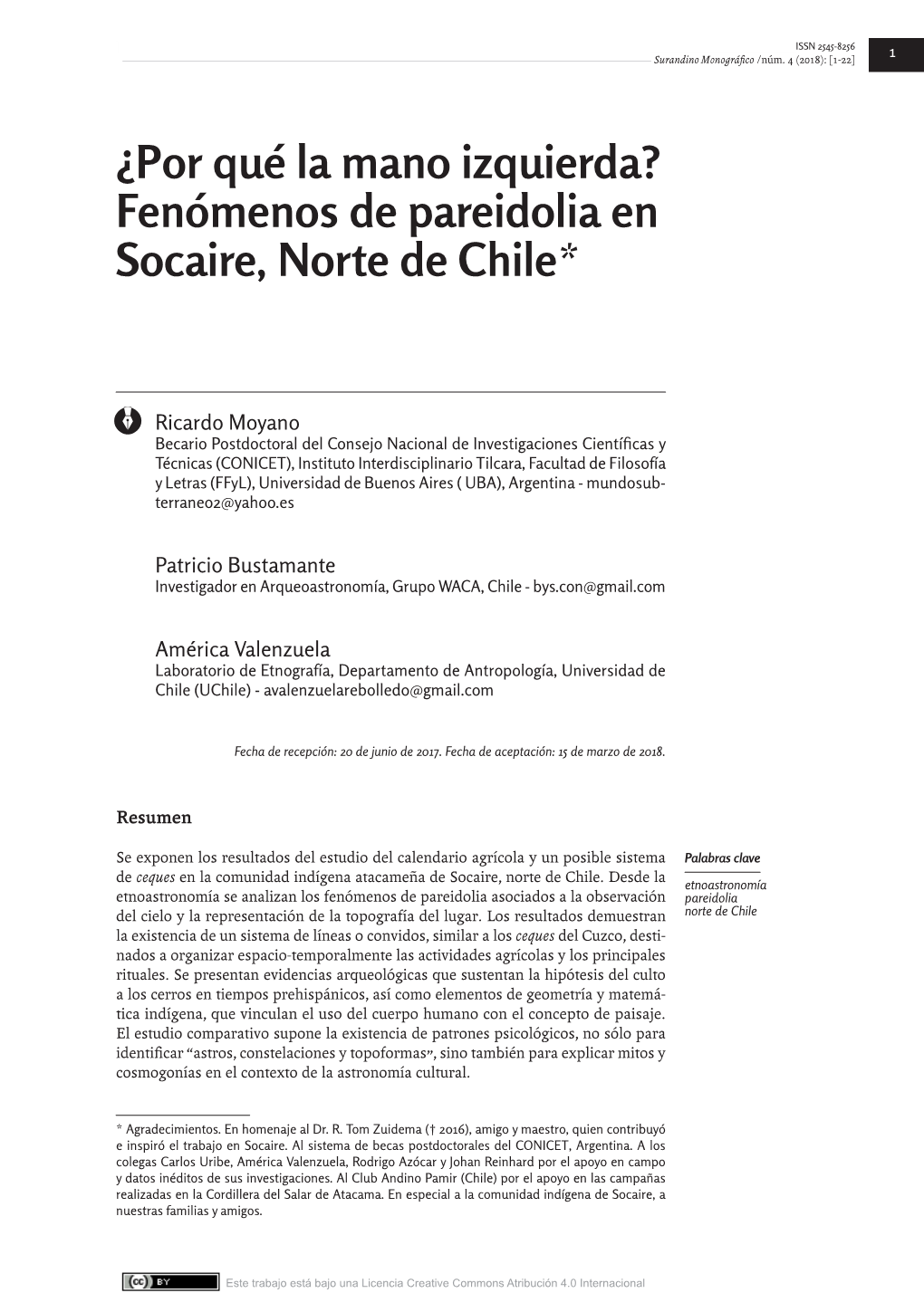 Fenómenos De Pareidolia En Socaire, Norte De Chile*