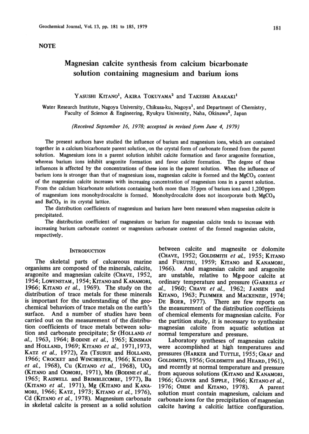 Magnesian Solution Calcite Synthesis from Containing Magnesium