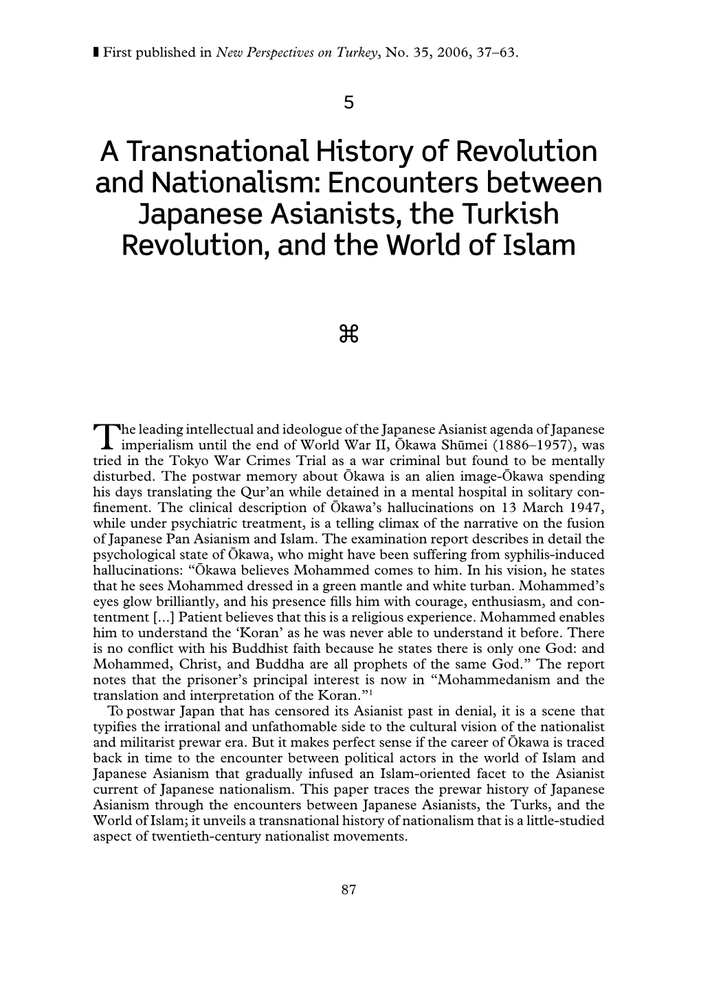 Encounters Between Japanese Asianists, the Turkish Revolution, and the World of Islam