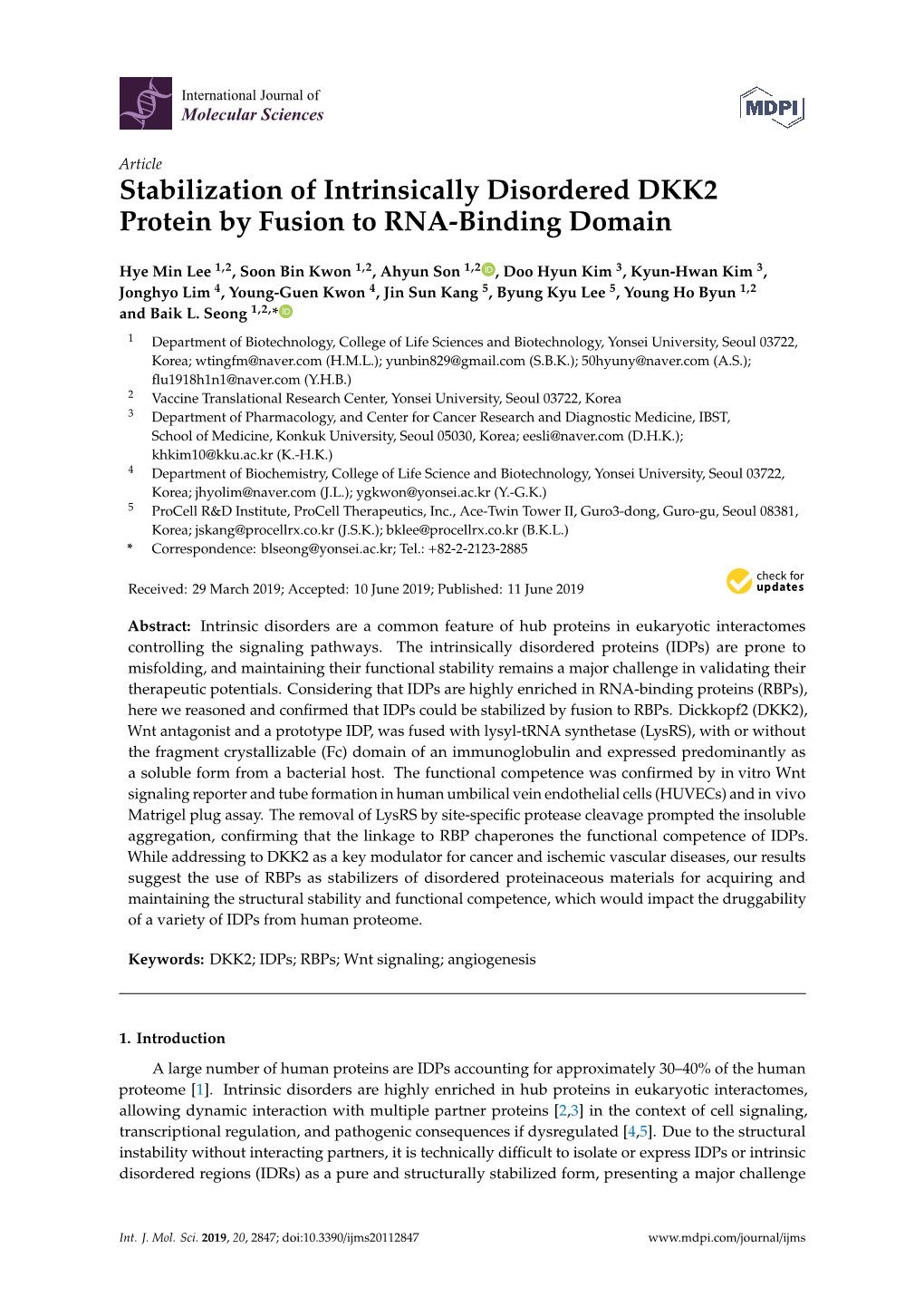Stabilization of Intrinsically Disordered DKK2 Protein by Fusion to RNA-Binding Domain