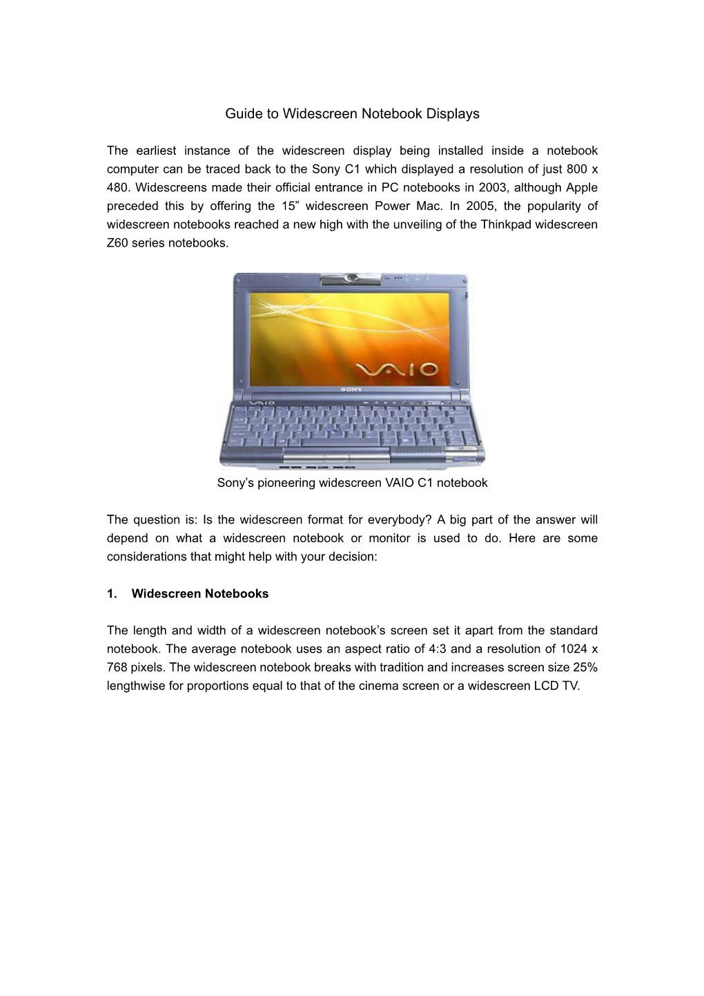 Guide to Widescreen Notebook Displays