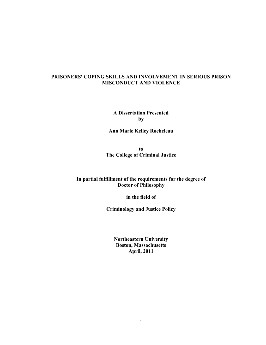 Prisoners' Coping Skills and Involvement in Serious Prison Misconduct and Violence