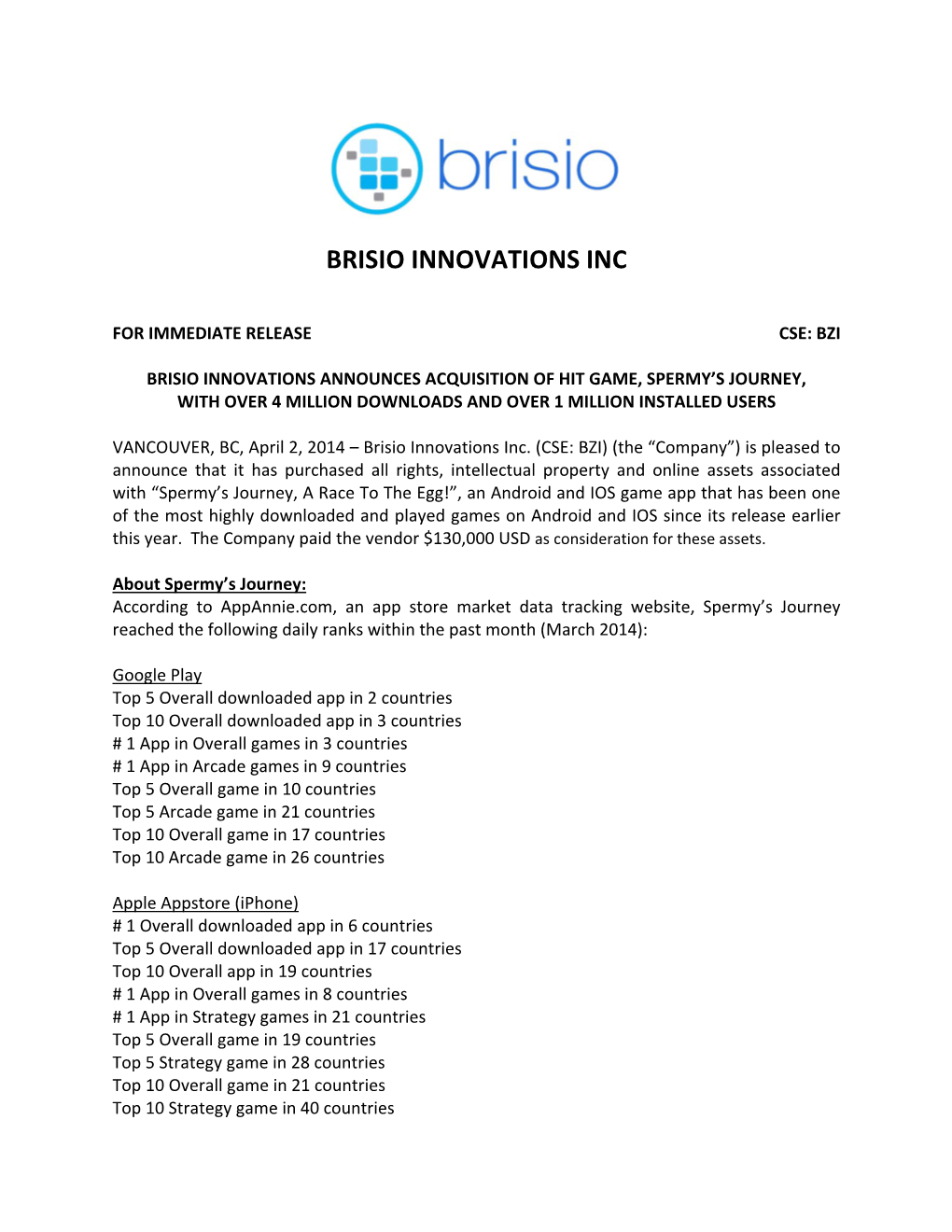 Brisio Innovations Inc