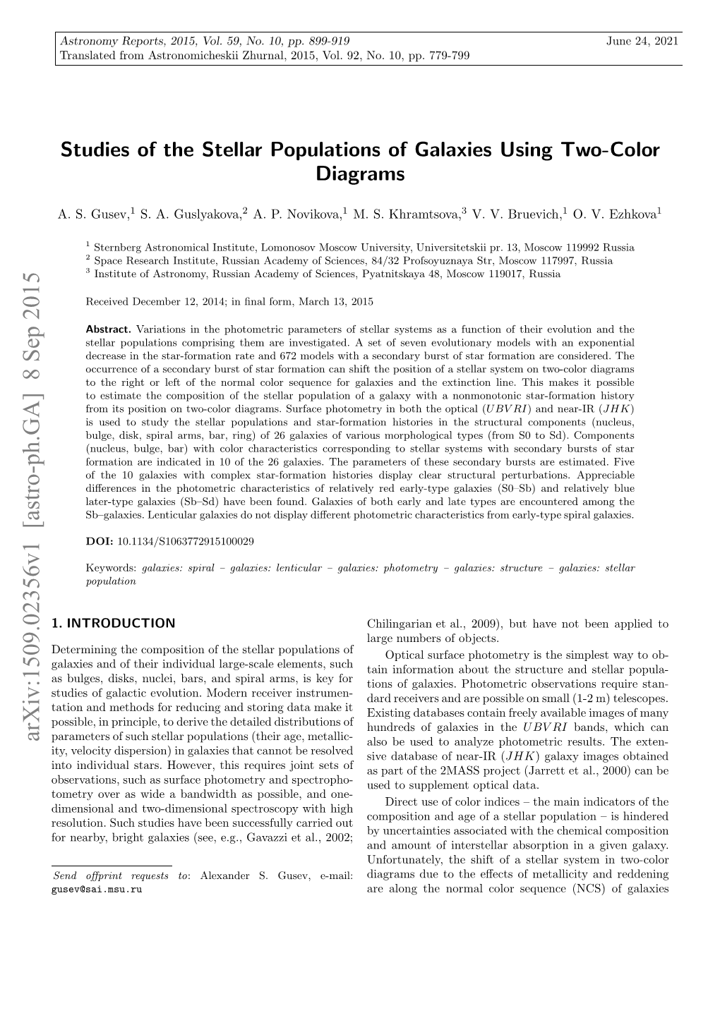 Studies of the Stellar Populations of Galaxies Using Two-Color Diagrams